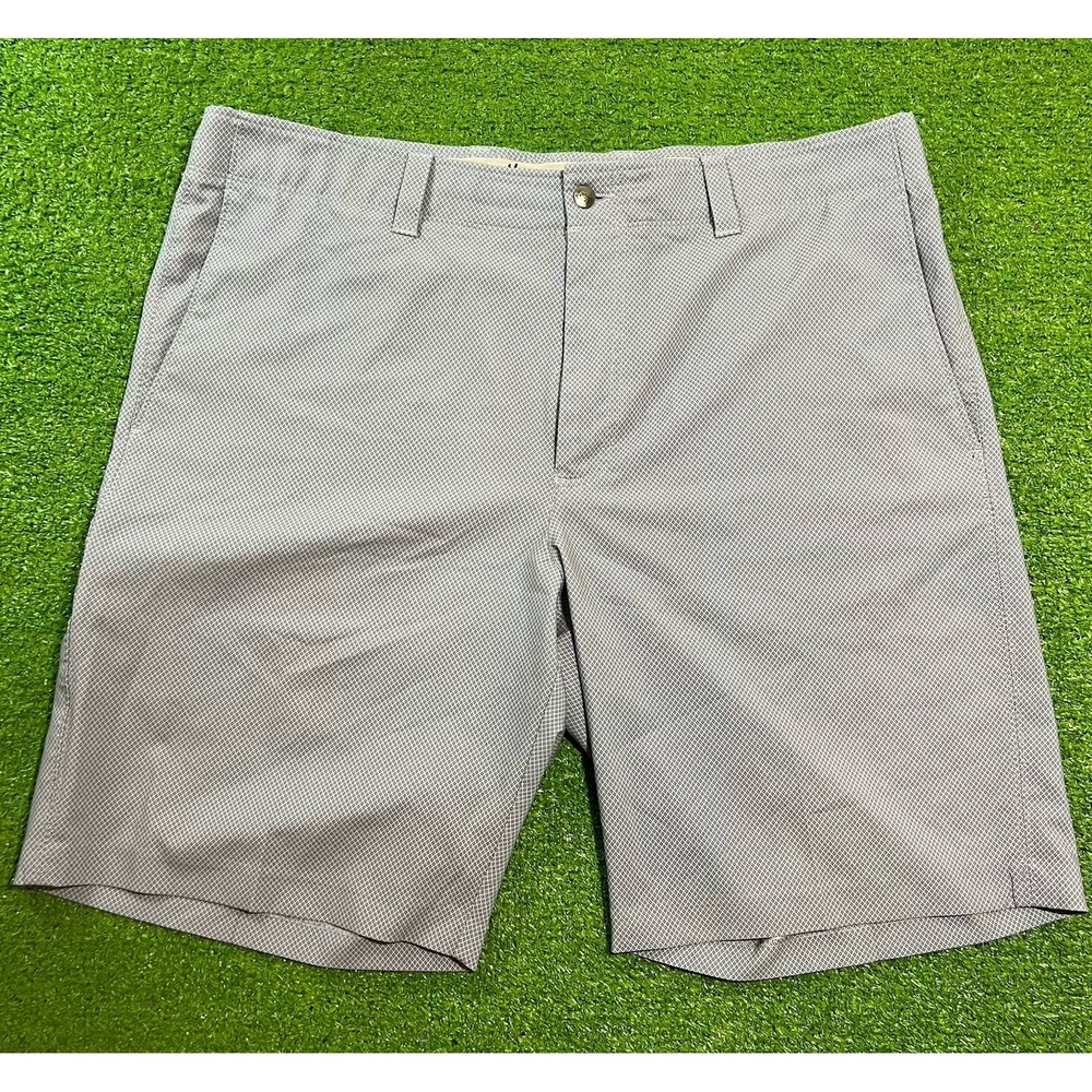 Callaway Golf Shorts SZ 38 Blue Micro Checker Flex Waist Flat Front Phone Pocket